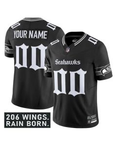 Youth Seattle Seahawks Active Player Custom Black 2025 F.U.S.E. 'Gothic Rain City Shadows Edition' Vapor Limited Stitched Football Jersey (Black)