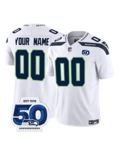 Youth Seattle Seahawks Active Player Custom White 2025 F.U.S.E. 50th Anniversary Patch Vapor Untouchable Limited Stitched Football Jersey