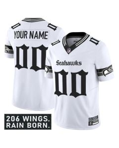 Youth Seattle Seahawks Active Player Custom White 2025 F.U.S.E. 'Gothic Rain City Shadows Edition' Vapor Limited Stitched Football Jersey