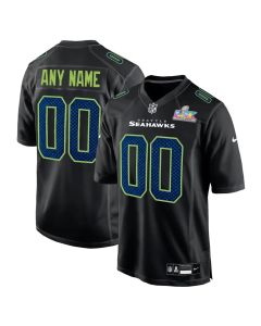 Youth Seattle Seahawks Custom Black Super Bowl LX Patch Carbon Fashion Game Jersey (Black)