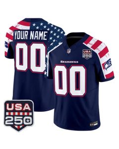 Youth Seattle Seahawks Navy 2026 America 250 Edition Patch Vapor F.U.S.E. Limited Custom Jersey (Navy)
