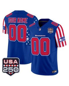 Youth Seattle Seahawks Royal 2026 America 250 Edition Patch Vapor F.U.S.E. Limited Custom Jersey (Royal)