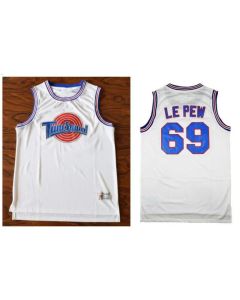 Youth Space Jam Tune Squad #69 Pepe Le Pew White Stitched Basketball Jersey