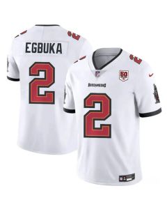 Youth Tampa Bay Buccaneers #2 Emeka Egbuka White 50th Anniversary Patch Vapor Untouchable Limited Stitched Football Jersey (White)