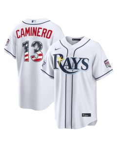Youth Tampa Bay Rays #13 Junior Caminero Nike White 2026 All-Star Edition Stars & Stripes Stadium Jersey (White)