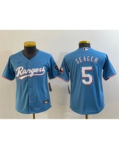 Youth Texas Rangers #5 Corey Seager Blue With Patch Stitched Baseball Jersey