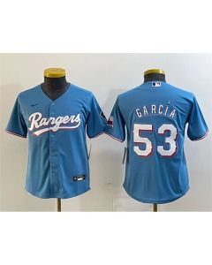 Youth Texas Rangers #53 Adolis Garcia Blue With Patch Stitched Baseball Jersey