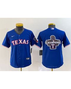 Youth Texas Rangers Royal 2023 World Series Champions Big Logo With Patch Stitched Baseball Jersey (Royal)