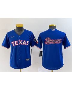 Youth Texas Rangers Royal Team Big Logo With Patch Stitched Baseball Jersey