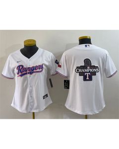 Youth Texas Rangers White 2023 World Series Champions Big Logo With Patch Stitched Baseball Jersey (White)