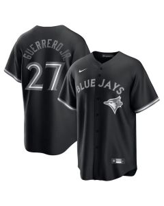 Youth Toronto Blue Jays #27 Vladimir Guerrero Jr. Black Lights Out Replica Player Jersey (Blue Black)