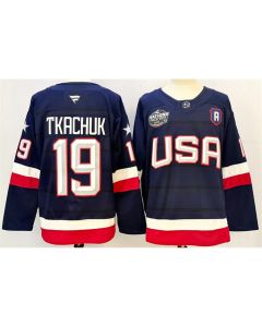 Youth USA #19 Matthew Tkachuk Navy 2025 With A Patch 4 Nations Face-Off Stitched Jersey