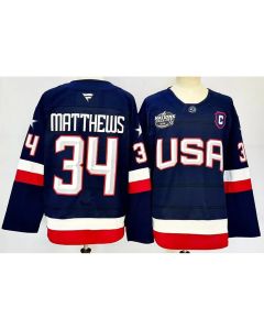 Youth USA #34 Auston Matthews Navy 2025 With C Patch 4 Nations Face-Off Stitched Jersey