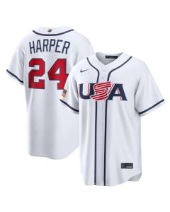 Youth USA Baseball #24 Bryce Harper White 2026 World Baseball Classic Home Stadium Jersey