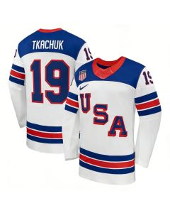 Youth USA Hockey #19 Matthew Tkachuk White 2026 Home Replica Jersey