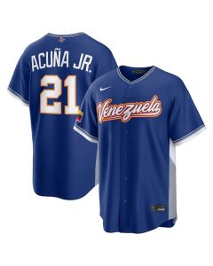 Youth Venezuela Baseball #21 Ronald Acuna Jr. Royal 2026 World Baseball Classic Road Stadium Jersey (Royal)