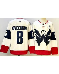 Youth Washington Capitals #8 Alexander Ovechkin White/Navy With C Patch Stadium Series Stitched Hockey Jersey