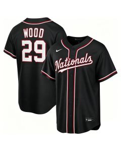 Youth Washington Nationals #29 James Wood Nike Black Fashion Replica Player Jersey