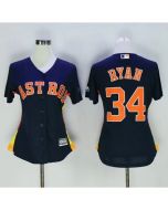 Astros #34 Nolan Ryan Navy Blue Women's Alternate Stitched MLB Jersey