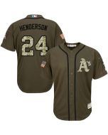 Athletics #24 Rickey Henderson Green Salute to Service Stitched MLB Jersey