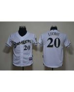 Brewers #20 Jonathan Lucroy White Cool Base Stitched Youth MLB Jersey
