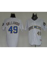 Brewers #49 Yovani Gallardo Stitched White Blue Strip MLB Jersey