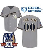 Brewers Personalized Authentic Grey Cool Base w/40th Anniversary Patch MLB Jersey