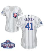 Cubs #41 John Lackey White(Blue Strip) Home 2016 World Series Champions Women's Stitched MLB Jersey