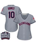 indians #10 Yan Gomes Grey 2016 World Series Bound Women's Road Stitched MLB Jersey