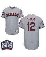 indians #12 Francisco Lindor Grey Flexbase Authentic Collection 2016 World Series Bound Stitched MLB Jersey
