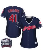 indians #41 Carlos Santana Navy Blue 2016 World Series Bound Women's Alternate Stitched MLB Jersey