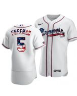 Men's Atlanta Braves #5 Freddie Freeman White 2020 Stars & Stripes Flex Base Stitched Jersey