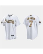 Men's Atlanta Braves #7 Dansby Swanson 2022 All-Star White Cool Base Stitched Baseball Jersey (White)
