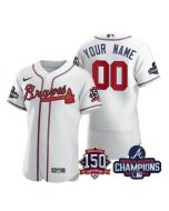 Men's Atlanta Braves Customized 2021 White World Series Champions With 150th Anniversary Flex Base Stitched Jersey