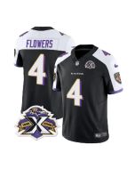 Men's Baltimore Ravens #4 Zay Flowers Black/White 2023 F.U.S.E With Patch Throwback Vapor Limited Jersey