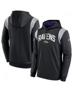 Men's Baltimore Ravens Black Sideline Stack Performance Pullover Hoodie 002