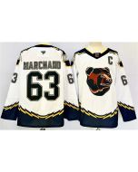 Men's Boston Bruins #63 Brad Marchand White 2024-25 With C Patch Reverse Retro Home Stitched Hockey Jersey