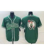 Men's Boston Celtics Green Team Big Logo With Patch Stitched Baseball Jersey (Style 2)