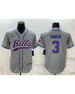 Men's Buffalo Bills #3 Damar Hamlin Gray With Patch Cool Base Stitched Baseball Jersey