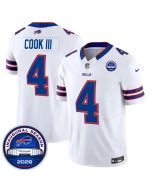 Men's Buffalo Bills #4 James Cook III White 2026 Inaugural Season at Highmark Stadium Patch Vapor F.U.S.E. Limited Jersey