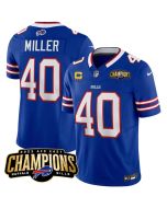 Men's Buffalo Bills #40 Von Miller Blue 2023 F.U.S.E. AFC East Champions With 4-star C Patch Stitched Football Jersey