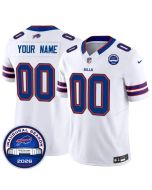 Men's Buffalo Bills White 2026 Inaugural Season at Highmark Stadium Patch Vapor F.U.S.E. Limited Custom Jersey (White)