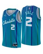 Men's Charlotte Hornets #2 LaMelo Ball Blue 2021/2012 City Edition Stitched Jersey