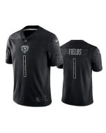 Men's Chicago Bears #1 Justin Fields Black Reflective Limited Stitched Football Jersey