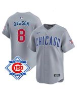 Men's Chicago Cubs #8 Andre Dawson Grey Road Vapor Limited 150th Anniversary Authentic Lettering Jersey