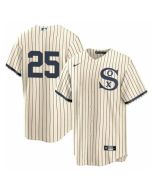Men's Chicago White Sox #25 Andrew Vaughn 2021 Cream/Navy Field of Dreams Cool Base Stitched Jersey
