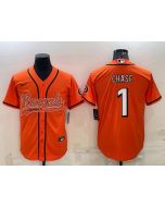 Men's Cincinnati Bengals #1 Ja'Marr Chase Orange With Patch Cool Base Stitched Baseball Jersey