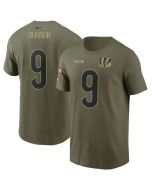 Men's Cincinnati Bengals #9 Joe Burrow 2021 Olive Salute To Service Legend Performance T-Shirt