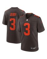 Men's Cleveland Browns #3 Jerry Jeudy Brown Alpha Dawg Game Jersey (Brown)