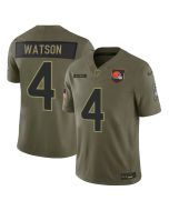 Men's Cleveland Browns #4 Deshaun Watson Olive 2025 Salute to Service Retired Limited Jersey